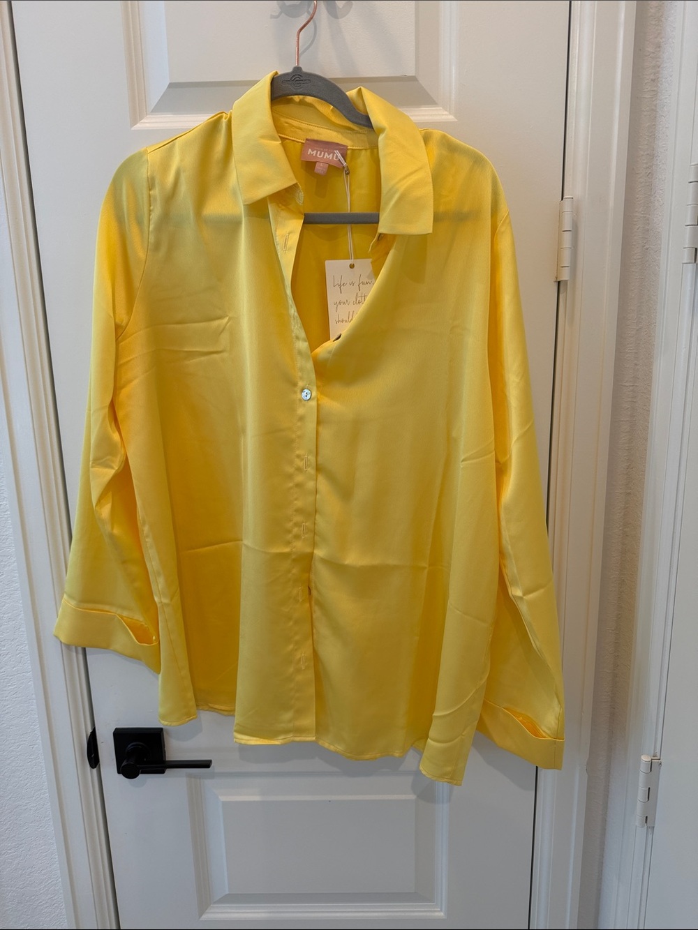 Show Me Your MuMu butter Yellow Satin Button-Up Blouse